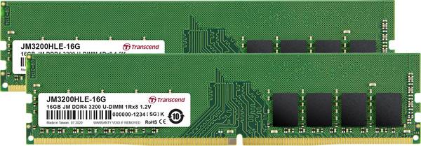 Transcend JetRAM PC-Arbeitsspeicher Kit   DDR4 32 GB 2 x 16 GB  3200 MHz 288pin DIMM  JM3200HLE-32GK