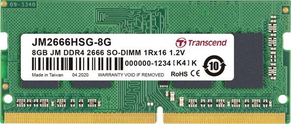 Transcend JetRAM Laptop-Arbeitsspeicher Modul   DDR4 8 GB 1 x 8 GB Non-ECC 2666 MHz 260pin SO-DIMM CL19 JM2666HSG-8G