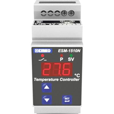 Temperaturregler-Modul mit digitaler Anzeige '28.6 °C', Knöpfen für Einstellungen, Modellnummer ESM-1510N, von der Marke EMKO.