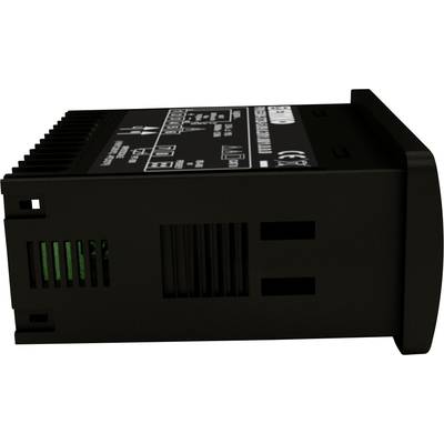 'Schwarzes elektronisches Gerät in rechteckiger Form mit abgerundeten Ecken, belüfteten Seiten und Beschriftung oben.'