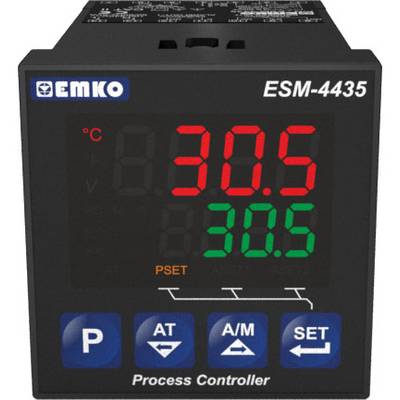 Ein digitaler Prozessregler mit der Anzeige '30.5 °C', roten und grünen Zahlen, Tasten für Einstellungen und Funktionen darunter.