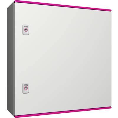 Elektrischer Schaltschrank in rechteckiger Form, weiß mit rosa Kanten. Zwei Schlösser sind auf der Vorderseite sichtbar.