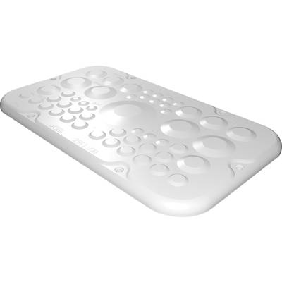 Weiße Abdeckung mit verschiedenen Kreisen auf der Oberfläche, verwendet für bodennahe Anwendungen, Symbol für Wasseranschlüsse.