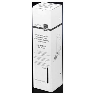 Eine weiße Verpackung mit der Aufschrift 'Ersatzfiltermatten SK 3322.705 PU 50 Stk.' und Abbildungen der Filteranwendung.