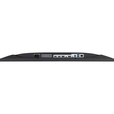 Anschlüsse auf der Rückseite eines Monitors: Stromanschluss, HDMI, USB, Audioausgang.