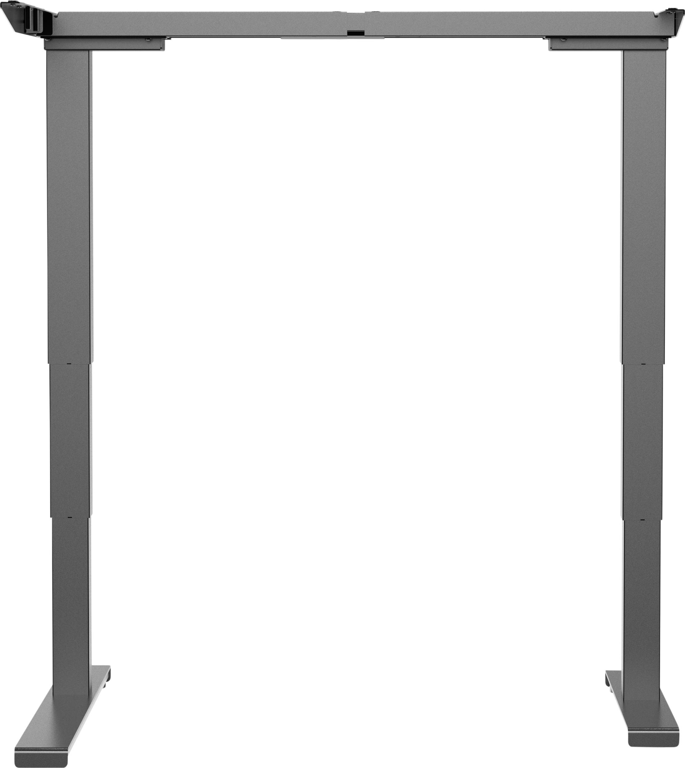 Elektrisch höhenverstellbares Tischgestell in Schwarz, ermöglicht flexible Arbeitsplatzgestaltung für ergonomisches Arbeiten im Stehen oder Sitzen.