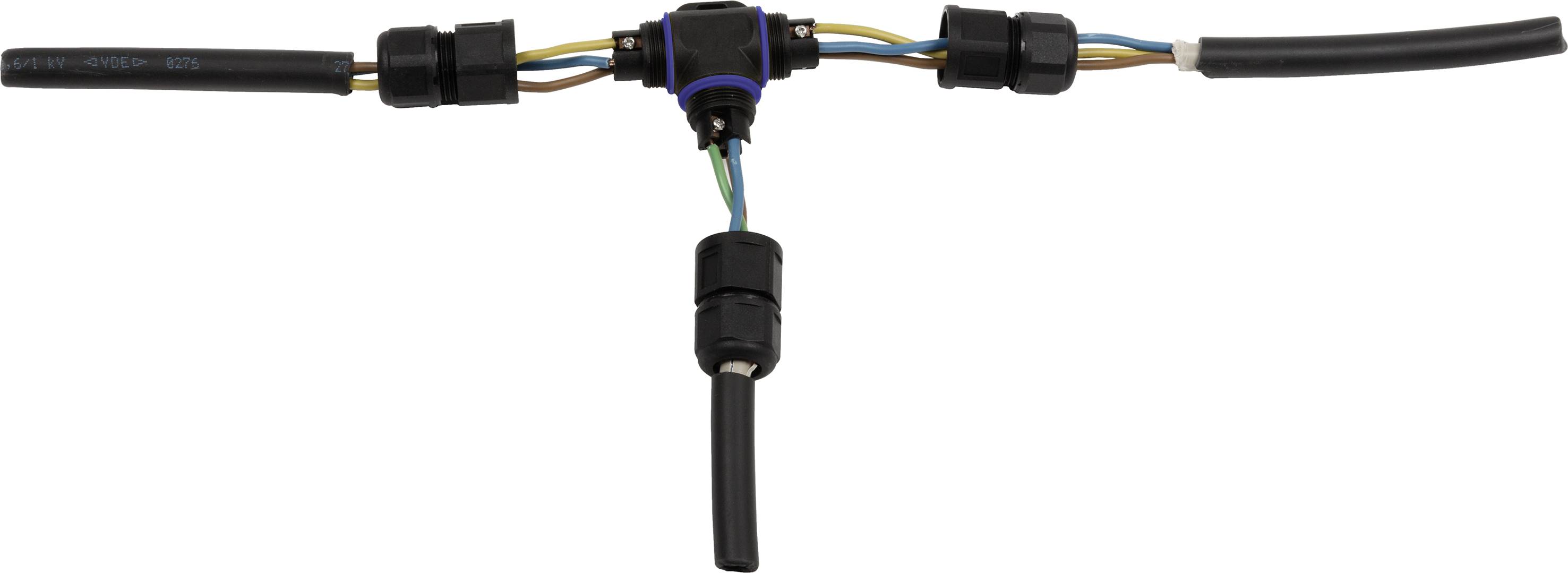 T-förmiger Kabelverbinder für elektrische Verbindungen mit drei Anschlussstellen.