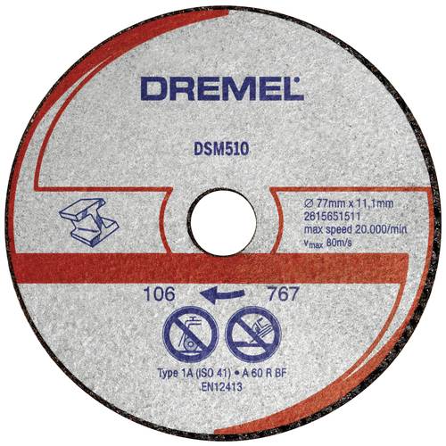 Dremel DSM510 2615S510JB Trennscheibe gerade 77 mm 3 St. Aluminium, Kupfer, Gusseisen, Plexiglas, Vinyl, Kunststoff, Fas...