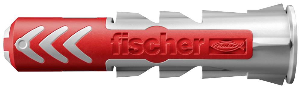 Ein roter Dübel mit grauen Flügeln und der Aufschrift 'fischer'.