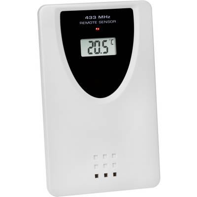 Ein weißer Remote-Sensor mit einem kleinen digitalen Display zeigt '20,5 °C'. Oben steht '433 MHz REMOTE SENSOR'.
