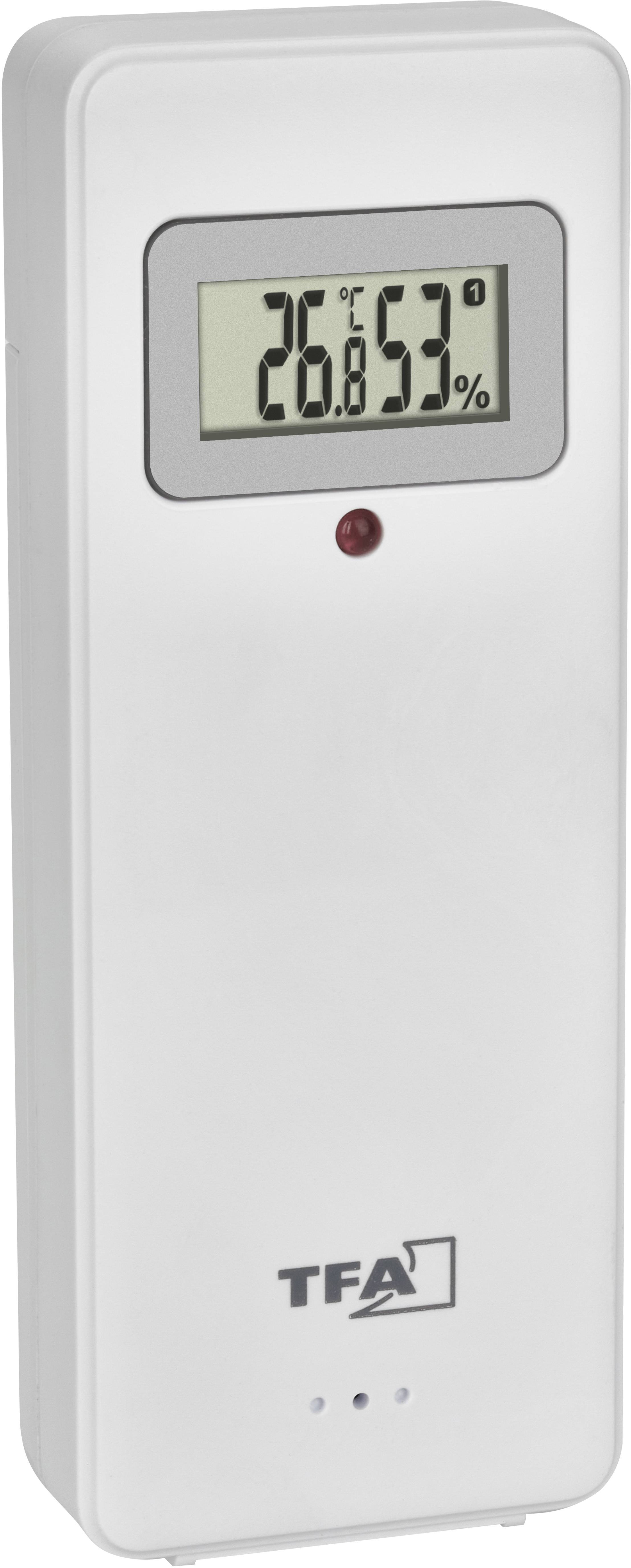 Ein digitales Thermo-Hygrometer zeigt '26 °C' und '53 %' Luftfeuchtigkeit auf einem Display.