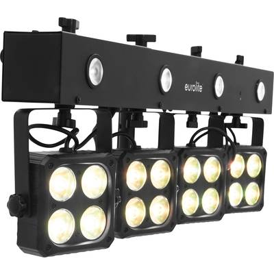 Eine Eurolite-Lichtleiste mit vier Strahlern, die warmes Licht erzeugen. Geeignet für Bühnenbeleuchtung oder Veranstaltungen.