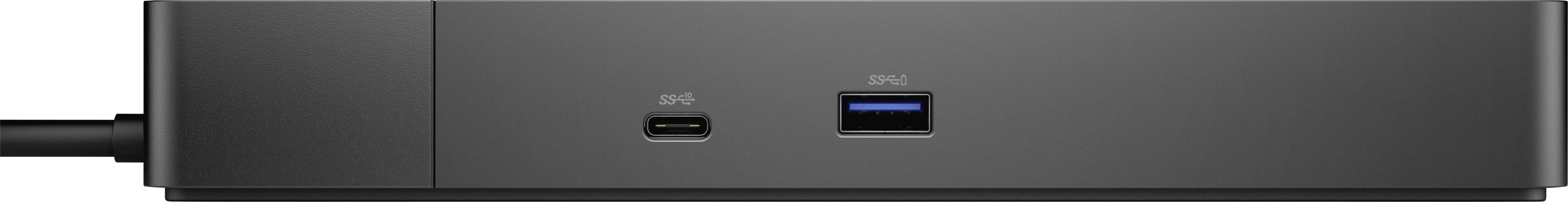 Ein schwarzes Gerät mit zwei Anschlüssen: links ein USB-C-Anschluss, rechts ein USB-A-Anschluss.