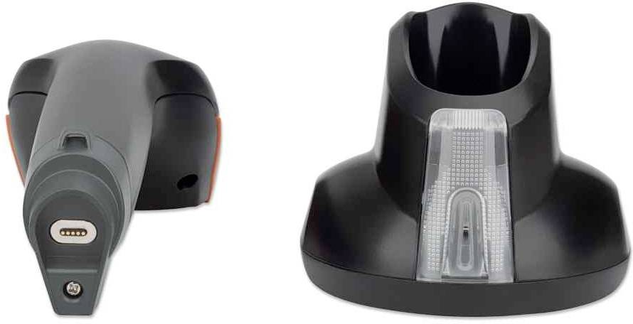 Staubsaugerzubehör: Rechteckige Ladestation und Aufsatz mit Steckverbindung, in schwarzem Design, für kabelloses Staubsaugen.