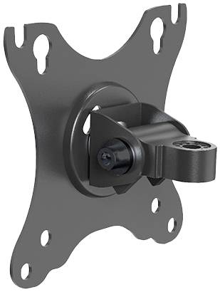 Schwarze TV-Wandhalterung aus Metall mit mehreren Schraubenlöchern, geeignet zur Befestigung kleiner Monitore oder Bildschirme.