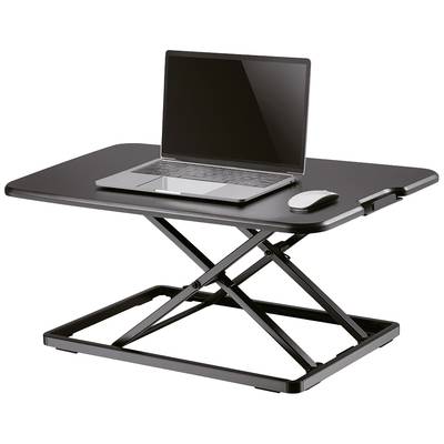 Ein höhenverstellbarer Laptopständer mit einem Laptop und einer Maus darauf, ideal zur Ergonomieverbesserung bei der Arbeit.