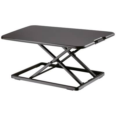 Ein höhenverstellbarer, schwarzer Tischständer in modernem Design, ideal als Laptopständer oder Stehpultaufsatz.