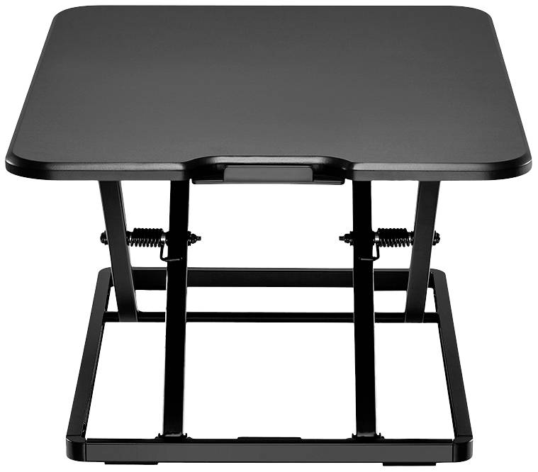 Ein höhenverstellbarer Schreibtischaufsatz in Schwarz, ideal für ergonomisches Arbeiten im Büro oder zu Hause.