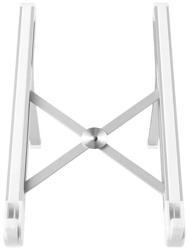Ein silbernes Kreuzgestell aus Metall mit vier Beinen, das als stabilisierende Basis für Möbel oder Geräte verwendet wird.