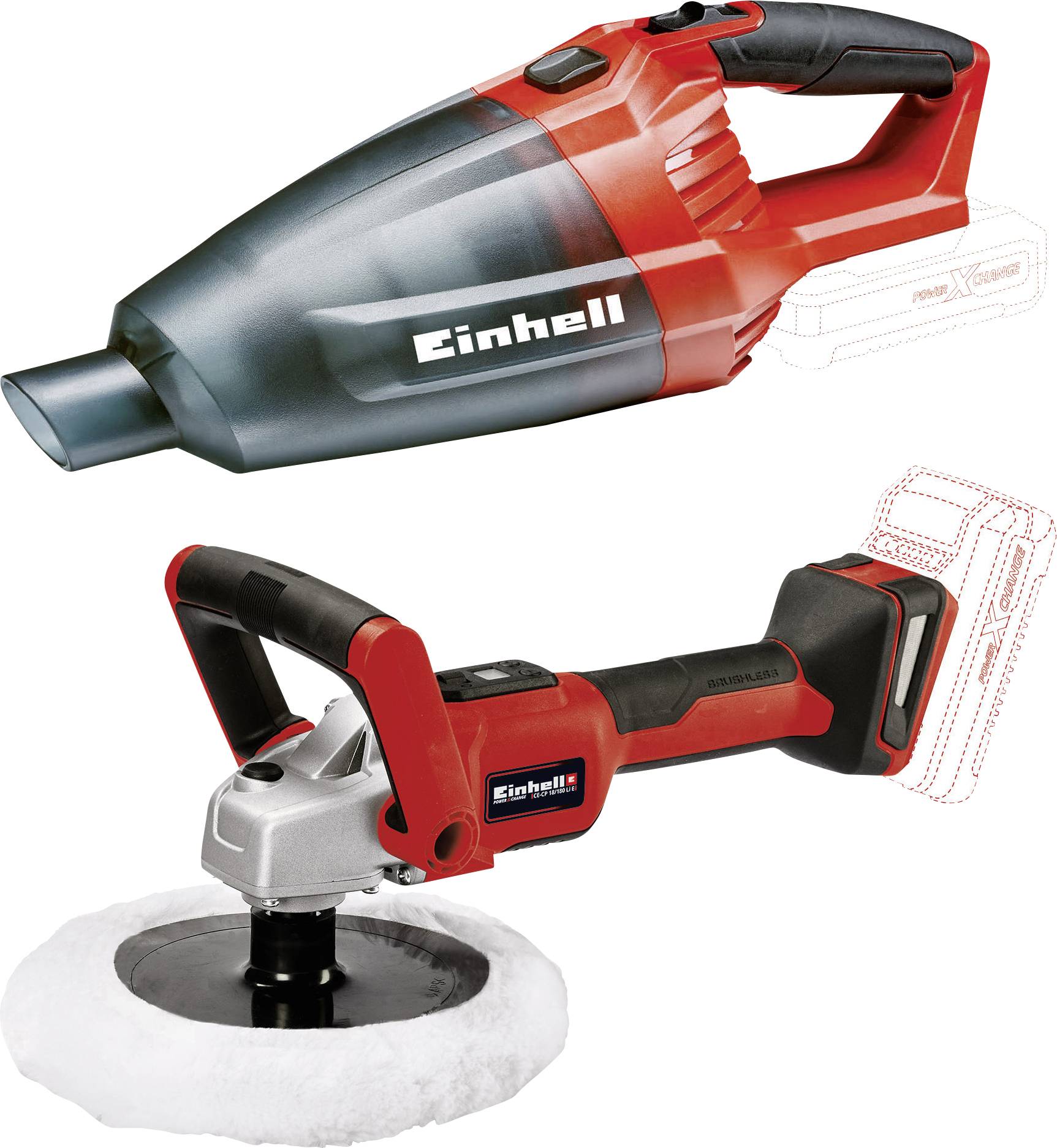 Einhell Power X-Change TE-VC 18 Li + CE-CP 18/180 Handdammsugare sladdlös inkl. batteridriven polermaskin, utan batteri