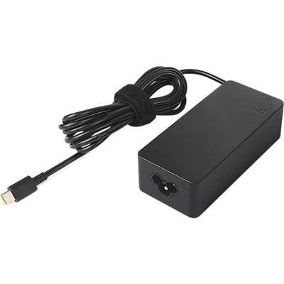 Schwarzes Laptop-Netzteil mit USB-C-Stecker und spiralgewickeltem Kabel.