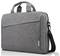 Graue Lenovo-Laptoptasche mit zwei Griffen und einem abnehmbaren Schultergurt, geeignet für den sicheren Transport eines Laptops.