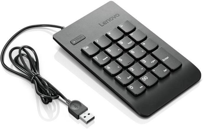 Externe numerische Tastatur von Lenovo mit USB-Anschluss, bestehend aus Zahlenblock und Funktionstasten, geeignet für Eingabegeräte.