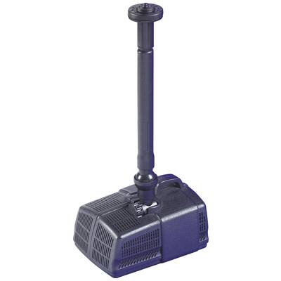Eine schwarze Wasserfontäne-Pumpe mit verlängertem Sprührohr, geeignet für Teiche oder Wassergärten.