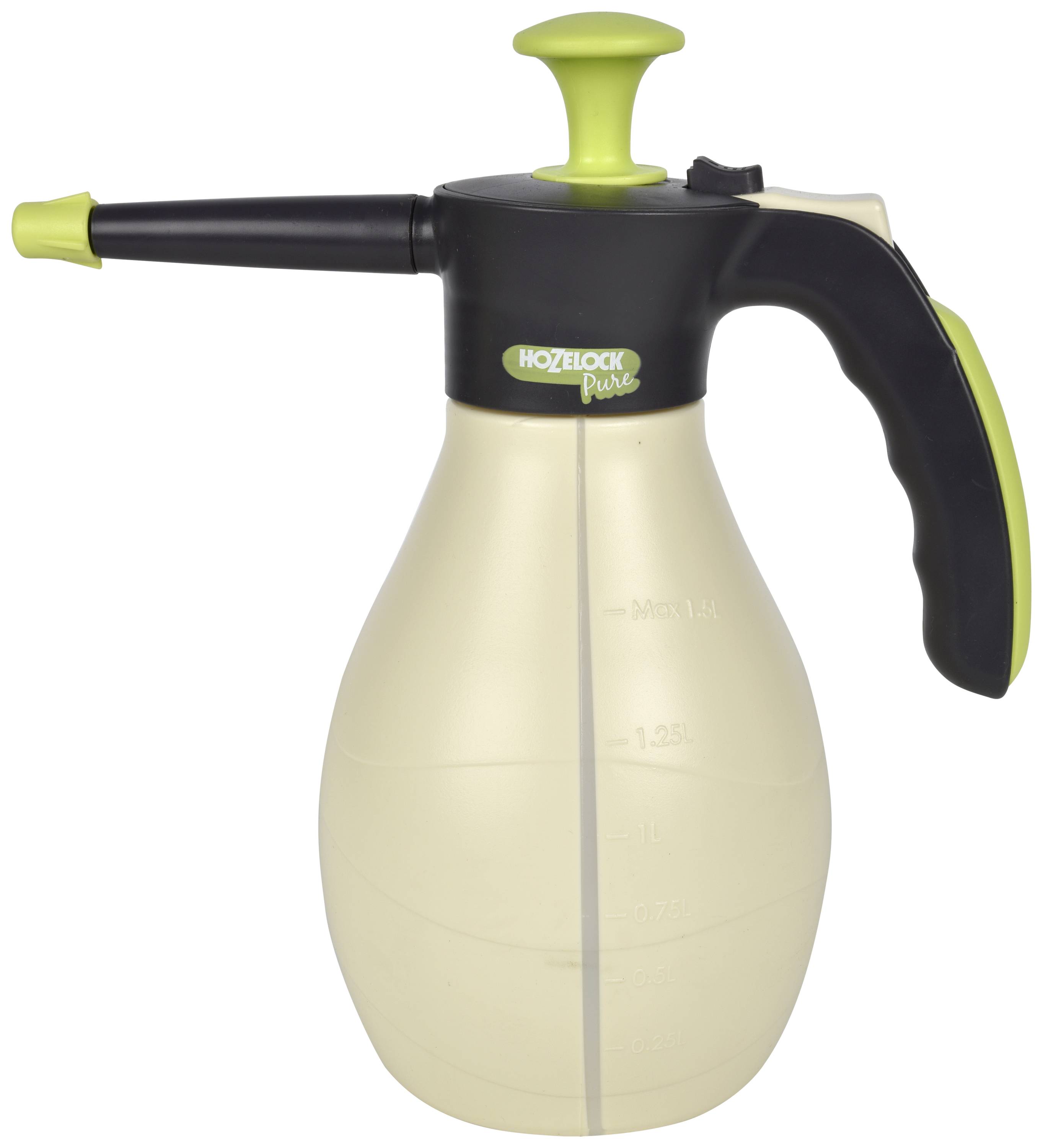 Pumpsprüher aus Kunststoff mit langem, schmalem Sprühkopf und ergonomischem Griff, geeignet für Pflanzenbewässerung.