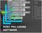 Programmcode in Blau und Grau auf dunklem Hintergrund zeigt Robo Pro Coding Software. Links unten ist ein Logo mit Text 'Robo Pro Coding Software'.