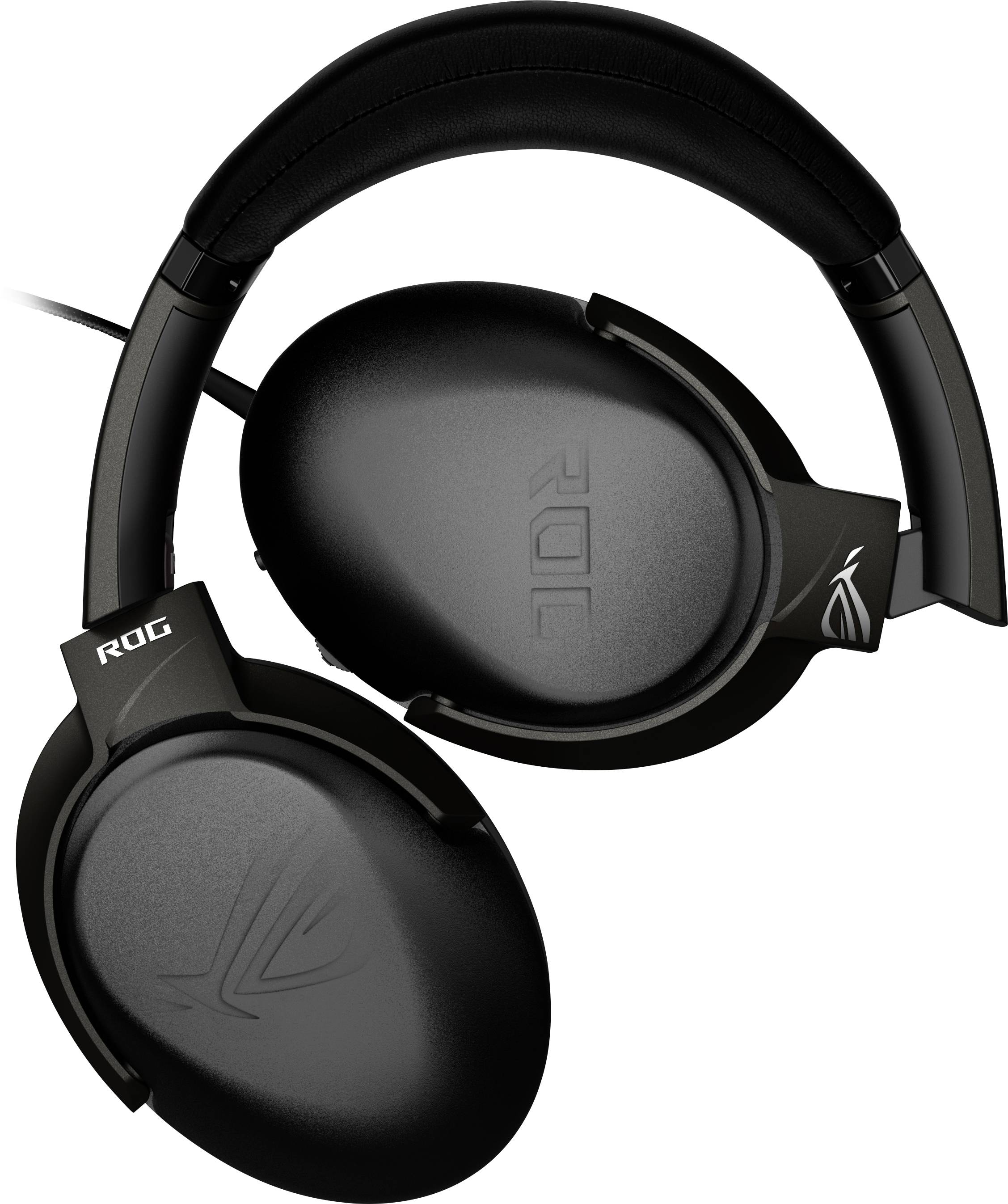 Schwarze Over-Ear-Kopfhörer mit Polsterung und Marke 'ROG' auf der Seite, zeigen stilvolles, modernes Design.