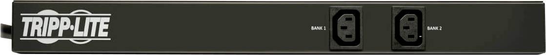 Eine Steckdosenleiste der Marke Tripp Lite mit zwei Steckdosen, horizontal ausgerichtet, auf einem schwarzen Gehäuse.