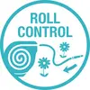 Ein Symbol mit der Aufschrift 'Roll Control'. Eine Wasserrolle wird kontrolliert entrollt, um Blumen zu bewässern.