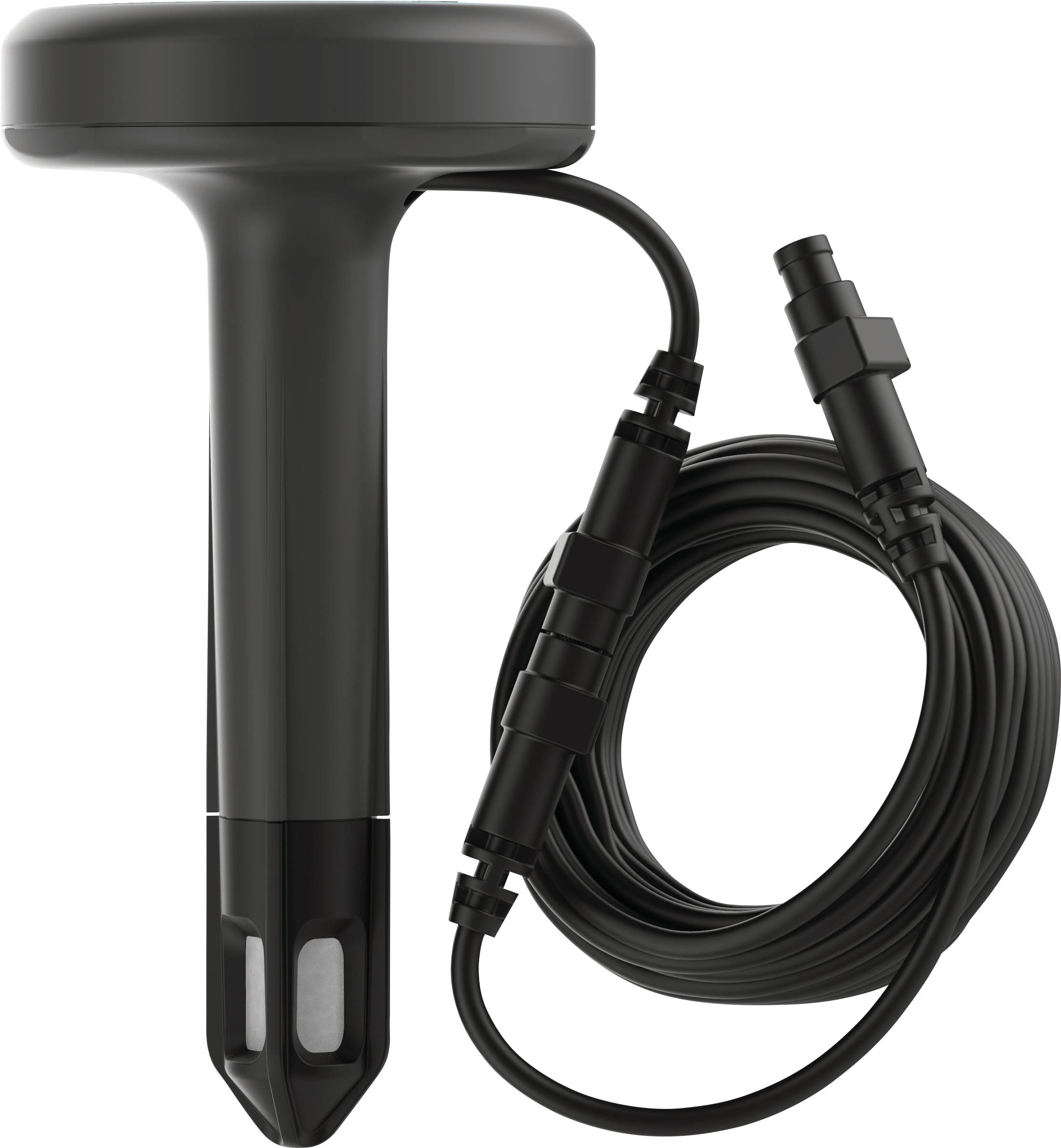 Ein schwarzer Tauchsondersensor mit Kabel, geeignet für Wasserüberwachung und -analyse. Der Sensor hat ein robustes, zylindrisches Design.