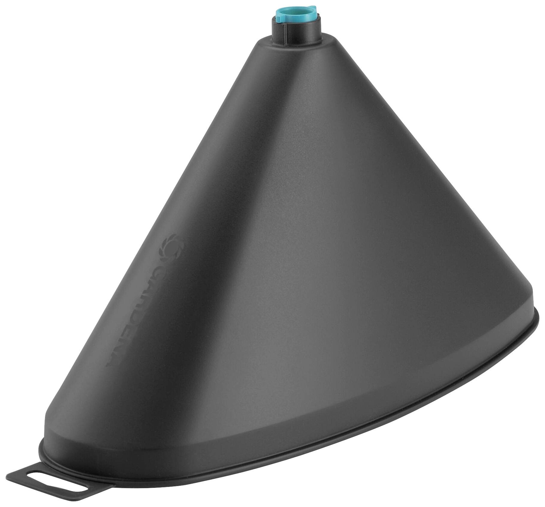 Düse in Form eines Kegels, hauptsächlich schwarz mit blauer Spitze, wahrscheinlich für Gartengeräte oder Bewässerungssysteme.