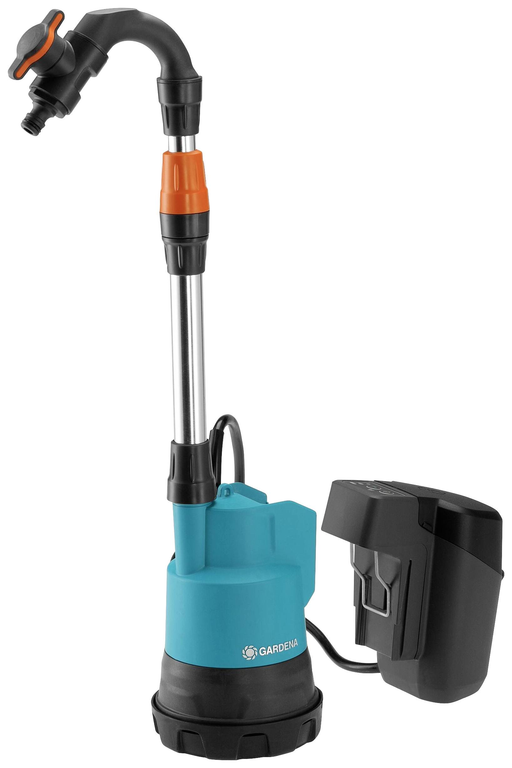 Eine blaue Gartenpumpe mit schwarzem Griff und Kabel, die verwendet wird, um Wasser effizient zu transportieren.