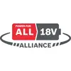 Logo der 'POWER FOR ALL 18V ALLIANCE'. Es zeigt eine Batterie mit dem Schriftzug 'POWER FOR ALL 18V', symbolisiert Zusammenarbeit im Bereich Akku-Technologie.