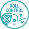 'Roll Control'-Symbol zeigt eine Papierrolle, einen Wasserschlauch und Blumen. Symbolisiert Kontrolle bei Wasserverteilung für Pflanzen.