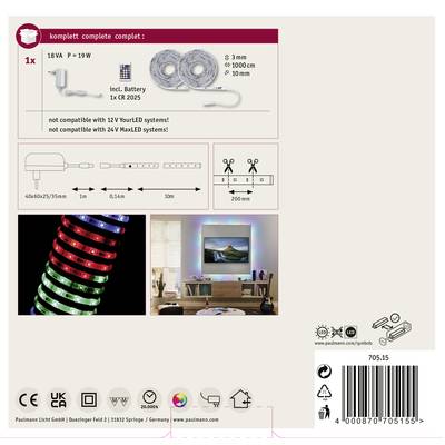 LED-Band-Set mit Netzteil und Fernbedienung. Hinweis: Nicht kompatibel mit 12V YourLED-Systemen. Kompatibel mit 24V MaxLED-Systemen.