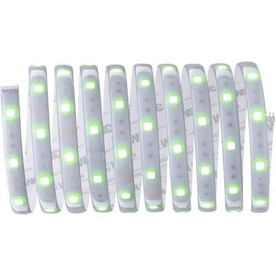 LED-Lichtstreifen mit grün leuchtenden Dioden auf weißem Hintergrund; zeigt einen flexiblen, mehrfarbigen Lichtsatz.
