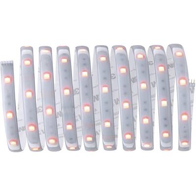 LED-Streifen mit roten leuchtenden Dioden auf weißem Hintergrund. Der Streifen ist mehrfach gewellt und zeigt die gleichmäßige Verteilung der LEDs.