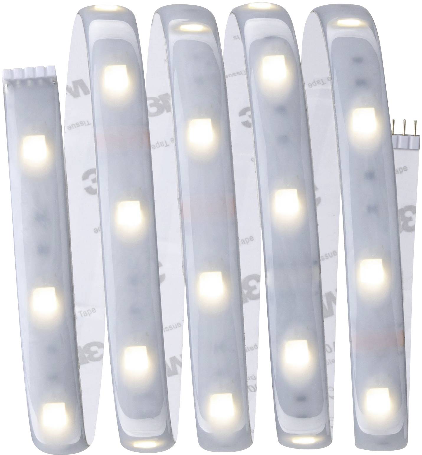 LED-Lichtstreifen, gebogen in S-Form, mit leuchtenden Dioden, auf transparentem Hintergrund.