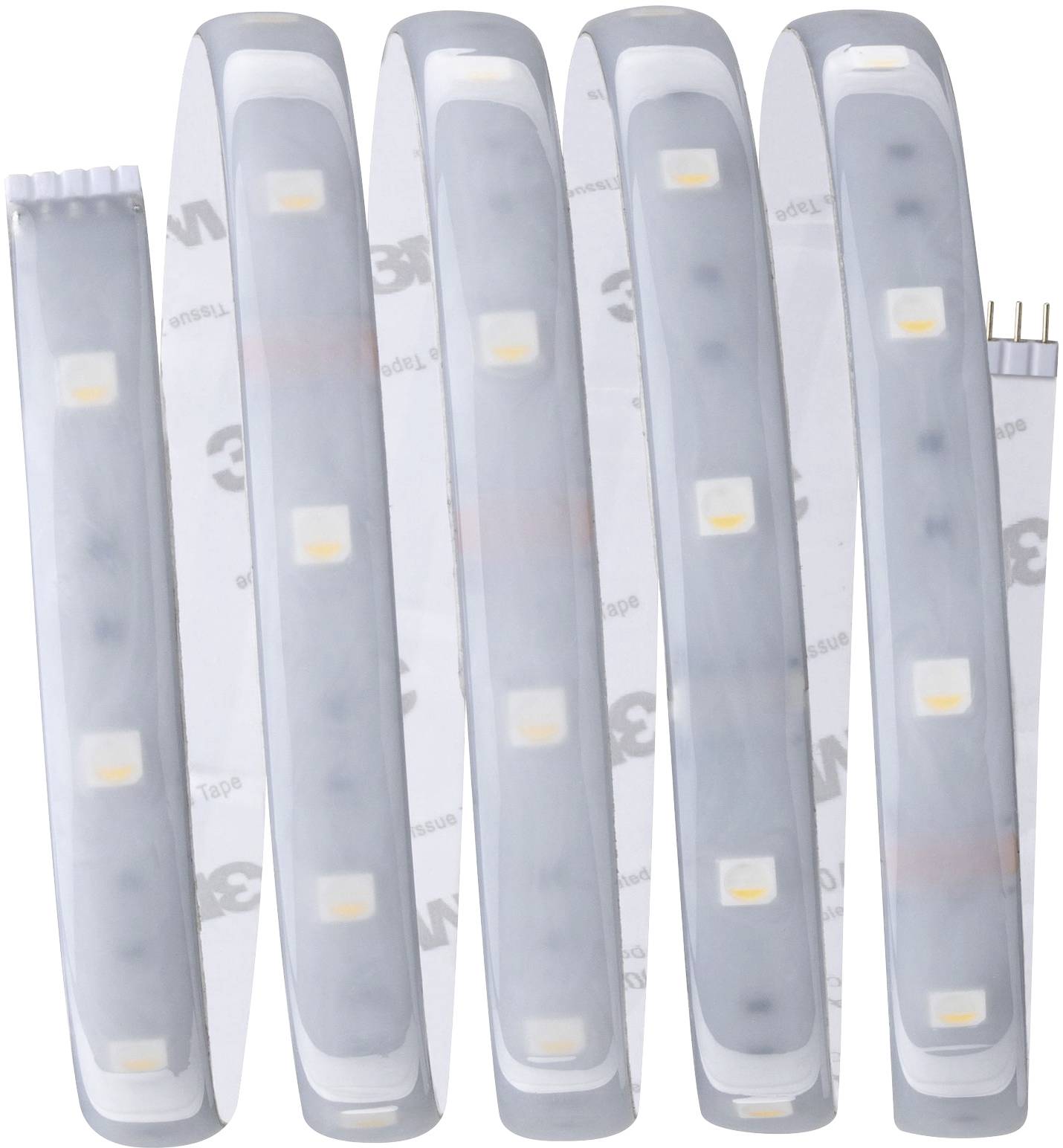 Fünf weiße LED-Streifen, vertikal angeordnet, auf weißem Hintergrund. Jeder Streifen zeigt gleichmäßig verteilte Leuchtpunkte.