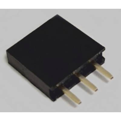 Schwarzer, rechteckiger elektronischer Steckverbinder mit vier goldenen Stiften, auf grauem Hintergrund.