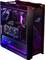Gaming-PC mit beleuchtetem Gehäuse und sichtbaren Komponenten wie Grafikkarte und Lüfter. LED-Leuchten erzeugen farbige Akzente.