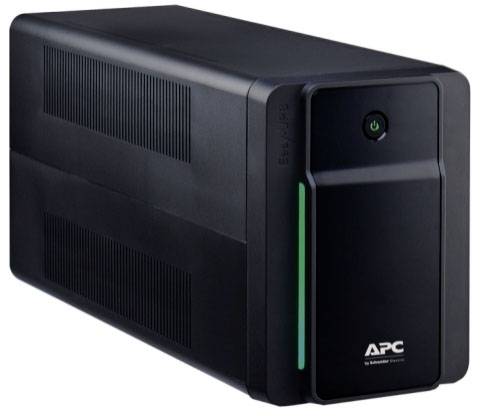 Schwarzer APC-UPS mit grünem Leuchtstreifen vorne, dient zur Sicherung der Stromversorgung bei Stromausfällen.
