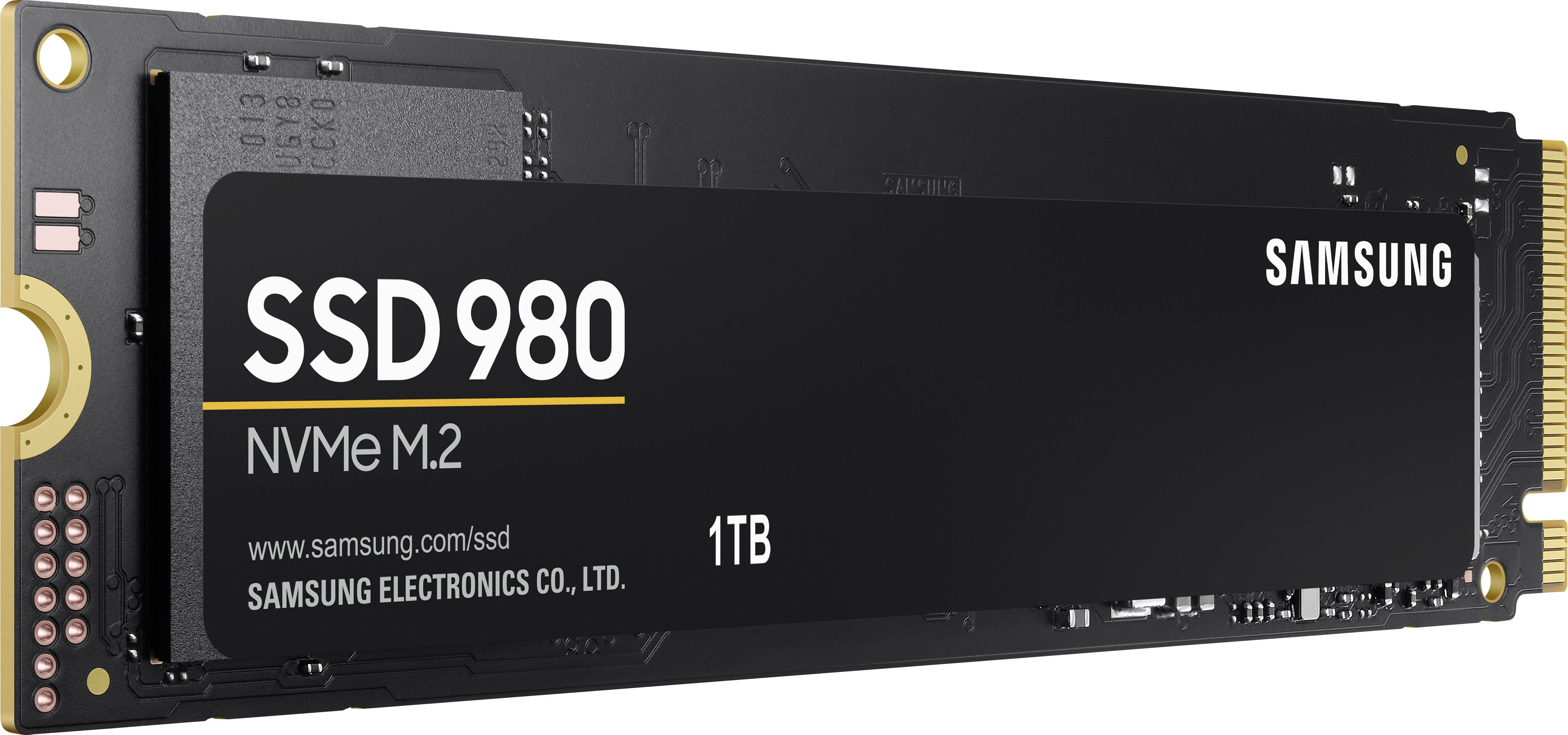 Eine Samsung SSD980 NVMe M.2 mit 1 TB Kapazität; schlankes Design, geeignet für Hochgeschwindigkeitsdatenübertragung und hohe Speicherkapazität.