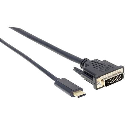 USB-C-zu-DVI-Kabeladapter, schwarz, zeigt USB-C-Stecker links und DVI-Stecker rechts. Verbindet Geräte mit unterschiedlichen Schnittstellen.