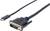 Ein schwarzes Kabel mit einem USB-C-Anschluss auf einer Seite und einem DVI-Anschluss auf der anderen Seite, zur Verbindung von Geräten.