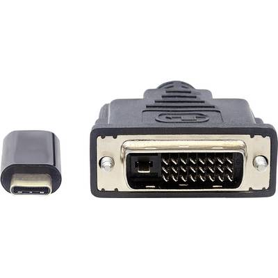 Ein USB-C-Stecker liegt neben einem DVI-Stecker, zeigt die Unterschiede in Größe und Form beider Schnittstellen.